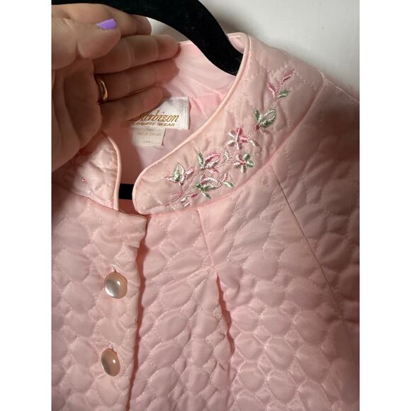 Vintage 40s/50s Barbizon Pastel Pink Quilted Flower Embroidered Bed Jacket Small - Picture 7 of 8